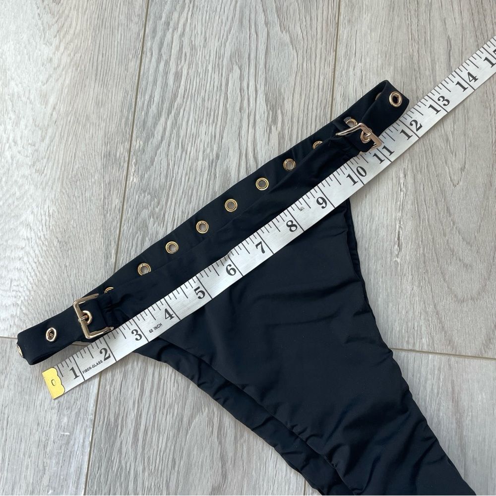 Meshki (NWOT) Buckle Belted High Waist Cheeky Bikini Bottoms Black (xsmall) swim - Picture 3 of 6